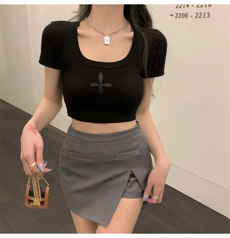 Black U-Neck Exposed Collar Top for Women — feature 25
