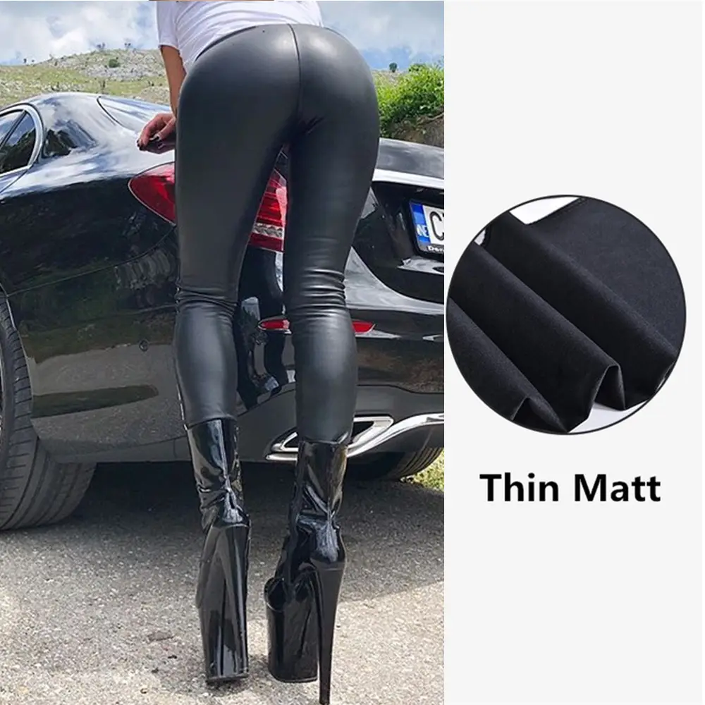 Black Leather High Waist Pencil Pants for Women - Image 3