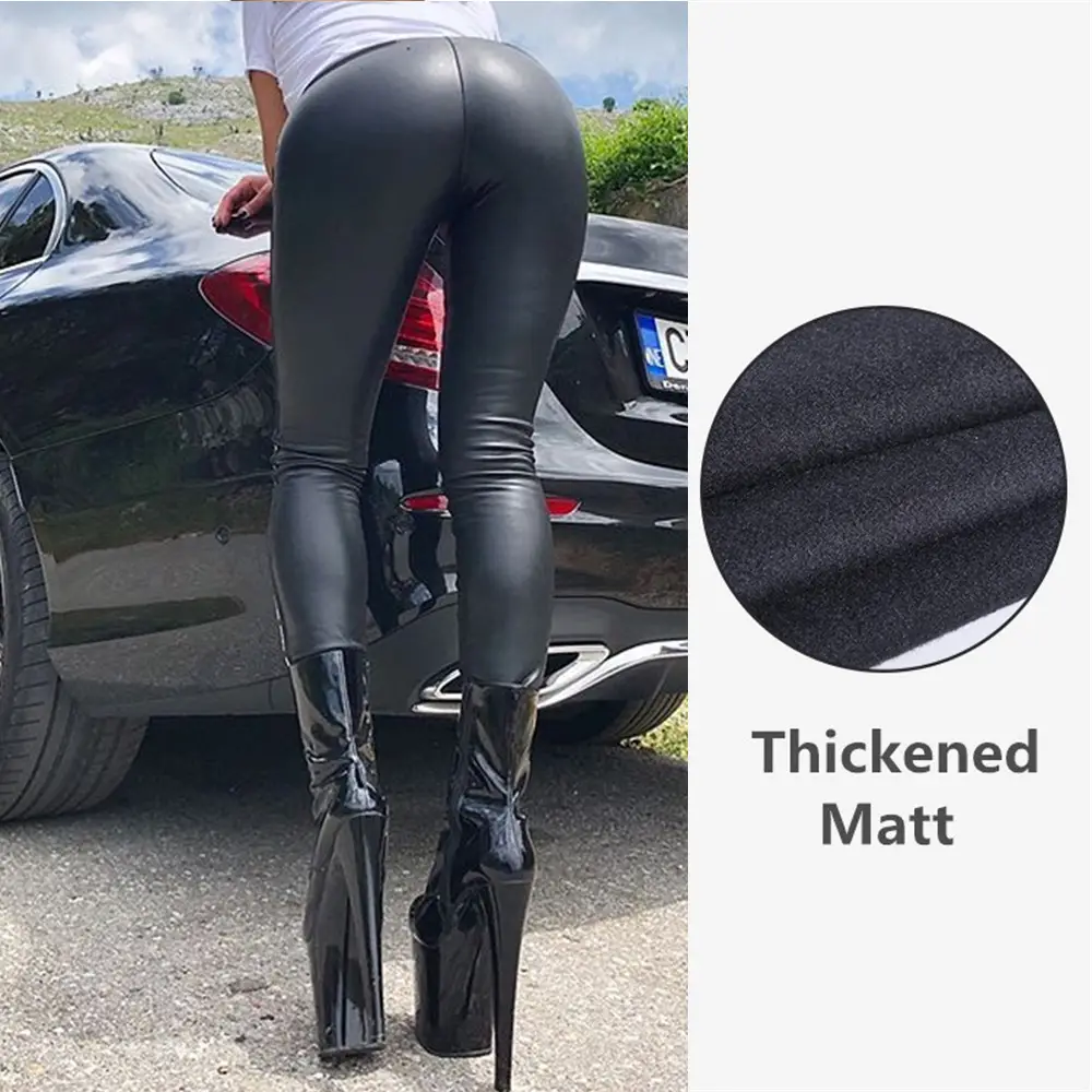 Black Leather High Waist Pencil Pants for Women - Image 4