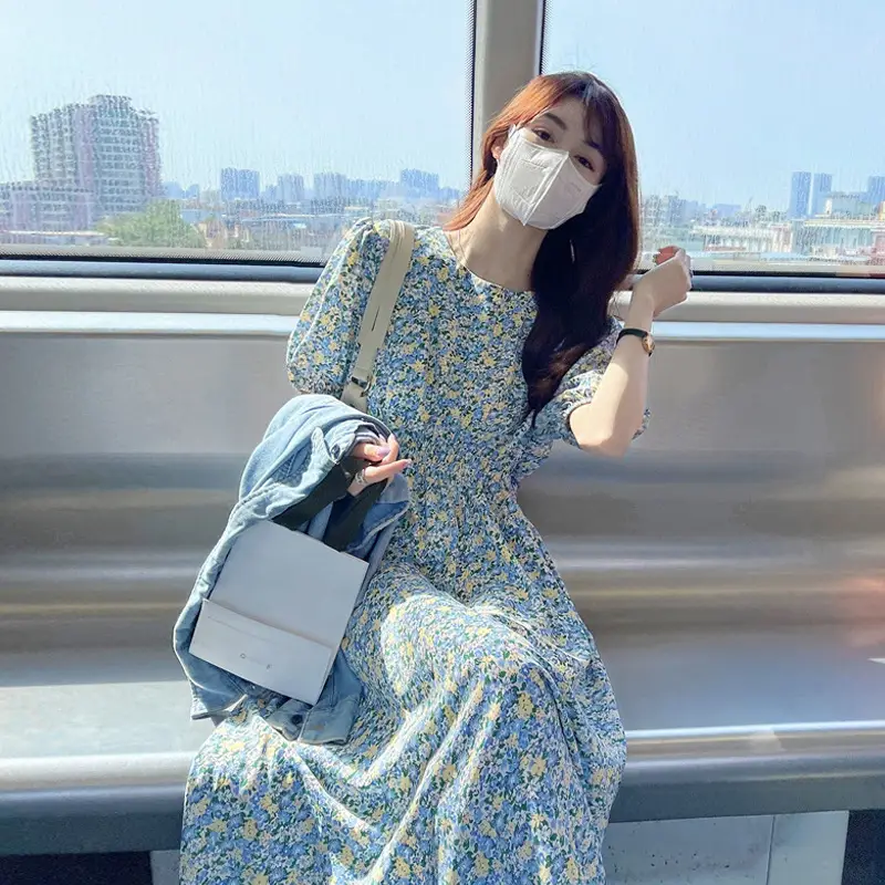 Women Bubble Sleeve Floral Dress Summer 2022 - Image 2
