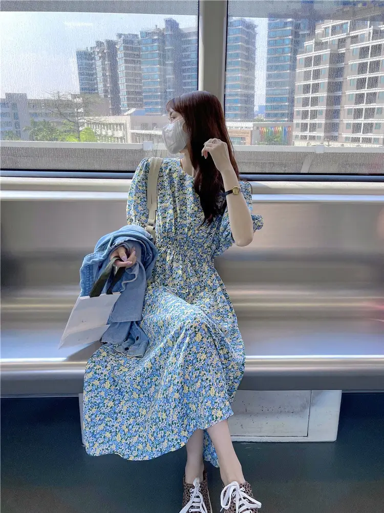 Women Bubble Sleeve Floral Dress Summer 2022 — feature 23