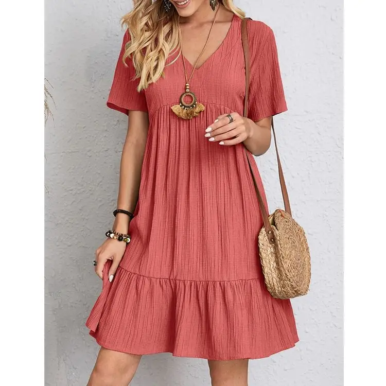 2022 Women's Green V-Neck Ruffled Dress - Image 9