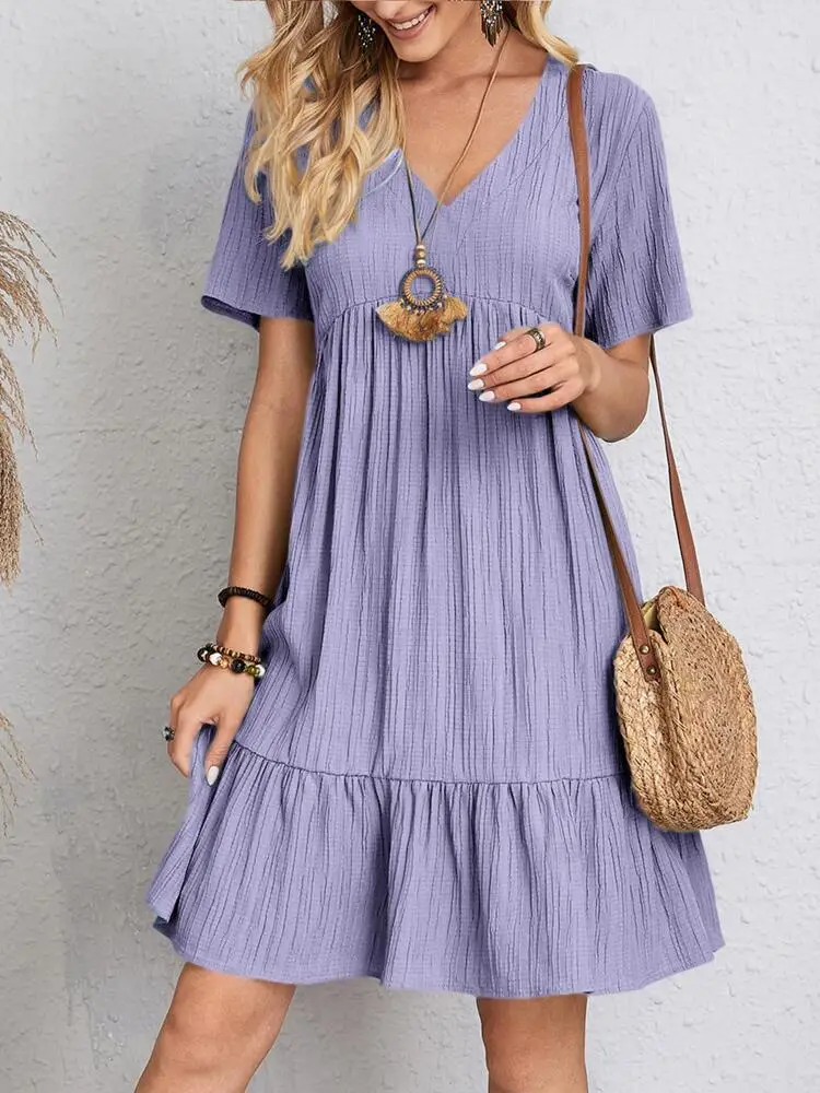 2022 Women's Green V-Neck Ruffled Dress - Image 4