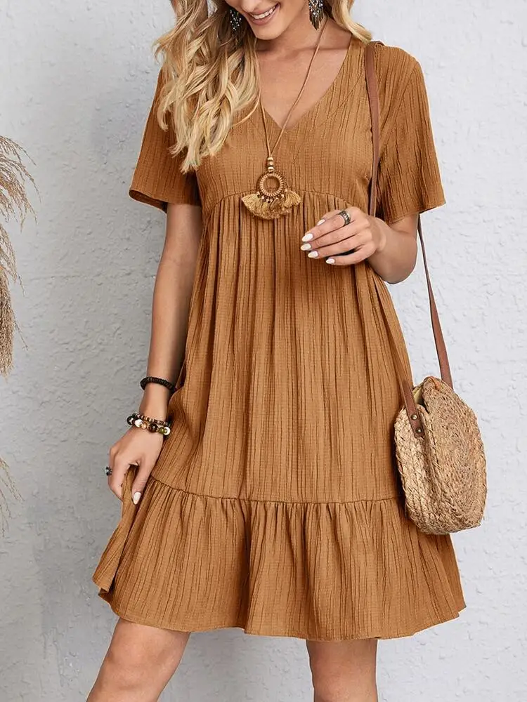 2022 Women's Green V-Neck Ruffled Dress - Image 6