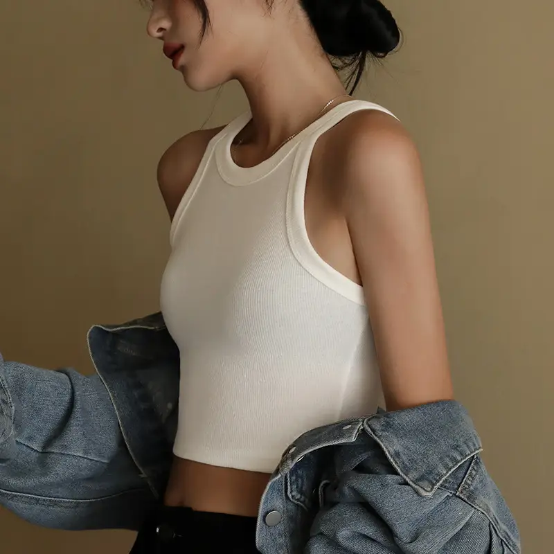 Elastic Threaded Knitted I-Shaped Vest Women Summer - Image 2
