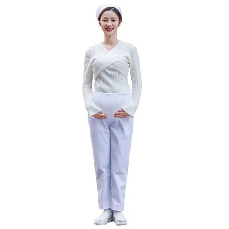 Nurse Pregnancy Pants White Pink Elastic Waist Large