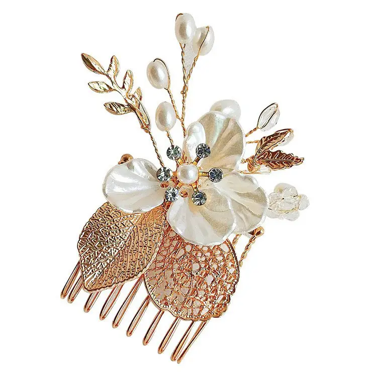 Golden Leaf Hair Comb for Bridal Accessories - Image 2