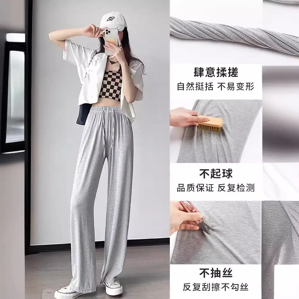 Women's Light Pink Wide Leg Pants Summer Casual High Waist
