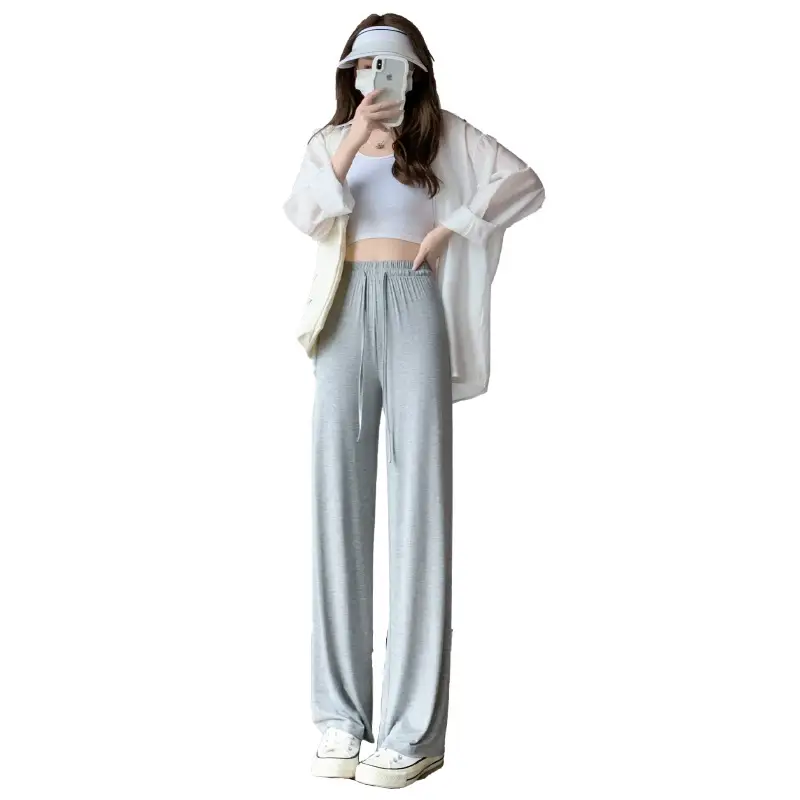 Women's Light Pink Wide Leg Pants Summer Casual High Waist