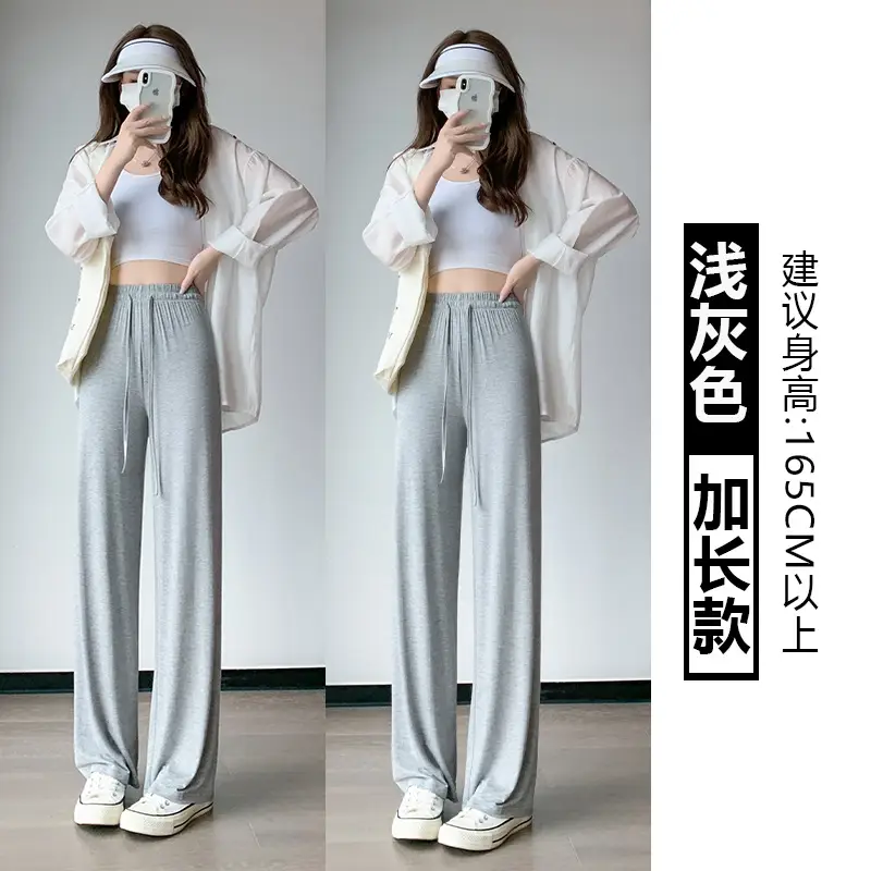 Women's Light Pink Wide Leg Pants Summer Casual High Waist