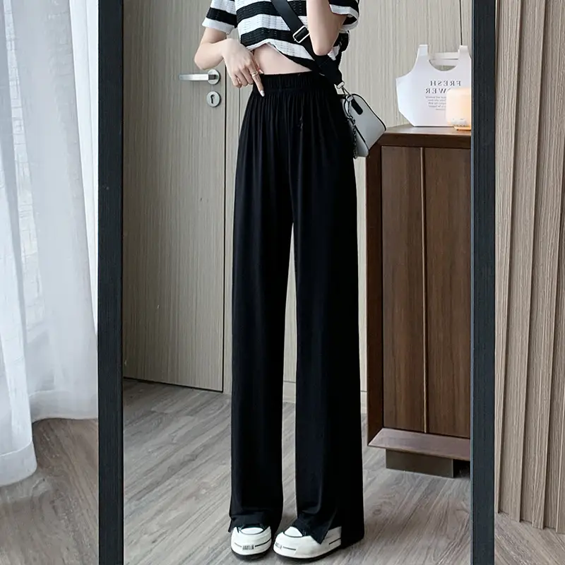 Women's Light Pink Wide Leg Pants Summer Casual High Waist