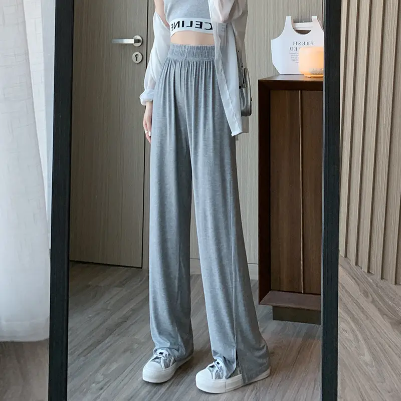 Women's Light Pink Wide Leg Pants Summer Casual High Waist