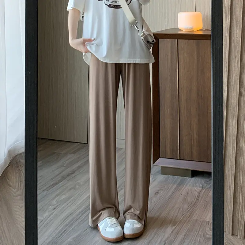 Women's Light Pink Wide Leg Pants Summer Casual High Waist