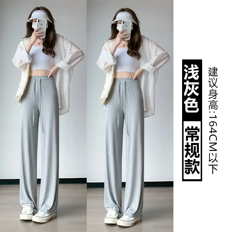 Women's Light Pink Wide Leg Pants Summer Casual High Waist
