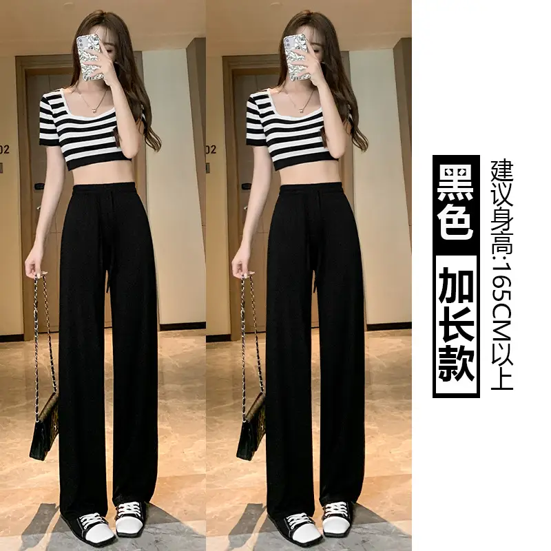Women's Light Pink Wide Leg Pants Summer Casual High Waist