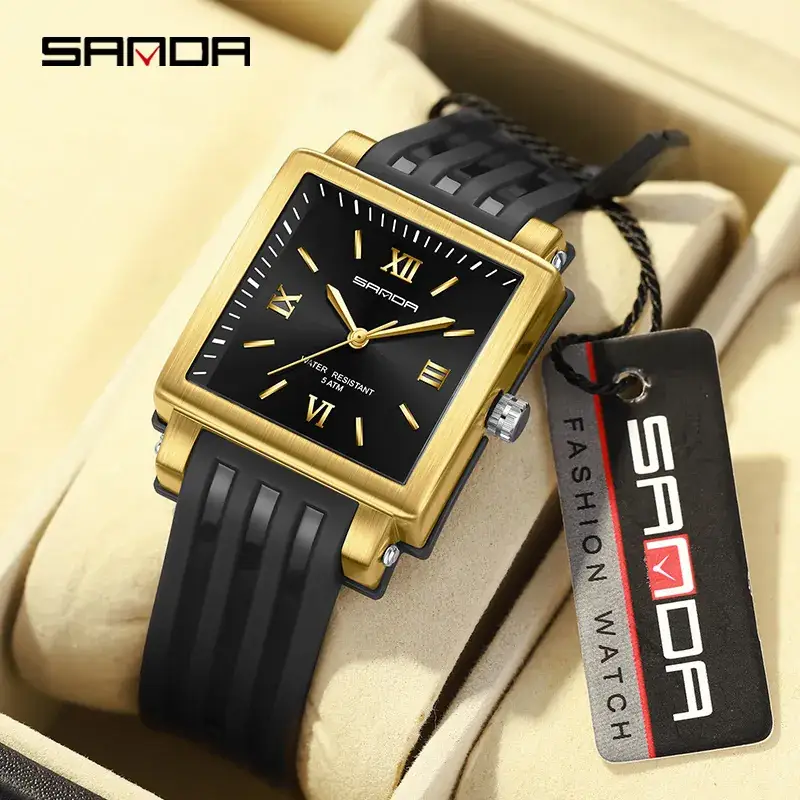 Sanda Black Gold Square Watch for Women - Image 7