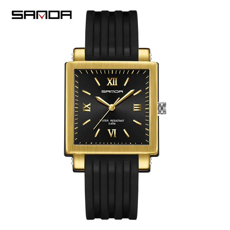 Sanda Black Gold Square Watch for Women - Image 2