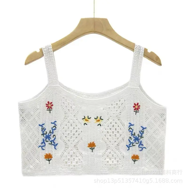 Women's Embroidered Knitted Vest with Hollow Blouse Design