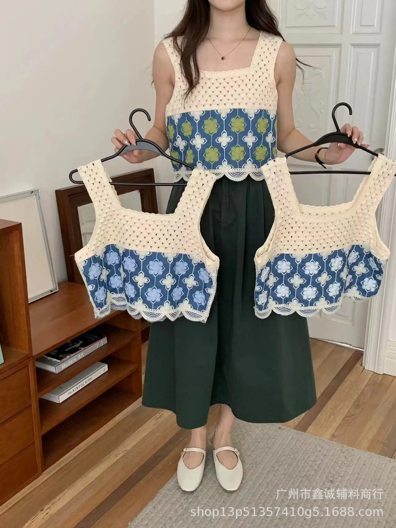 Women's Embroidered Knitted Vest with Hollow Blouse Design