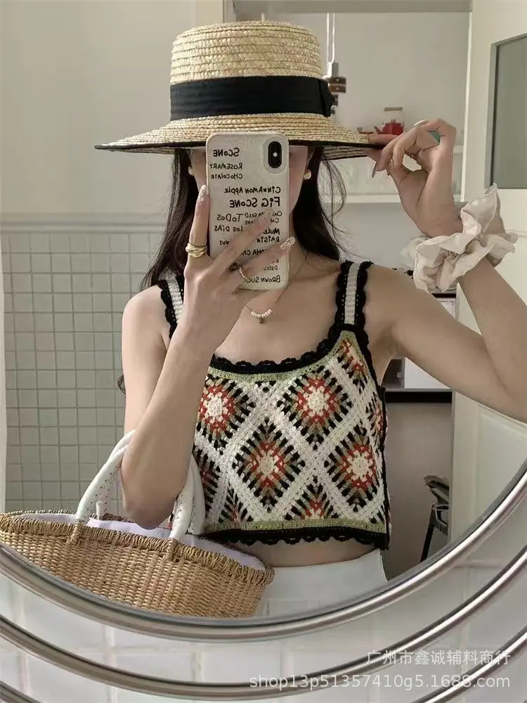 Women's Embroidered Knitted Vest with Hollow Blouse Design