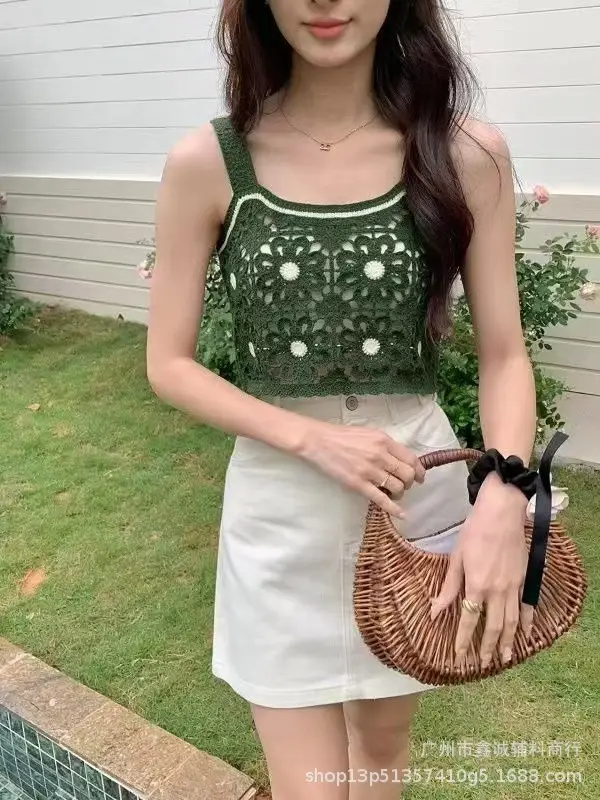 Women's Embroidered Knitted Vest with Hollow Blouse Design
