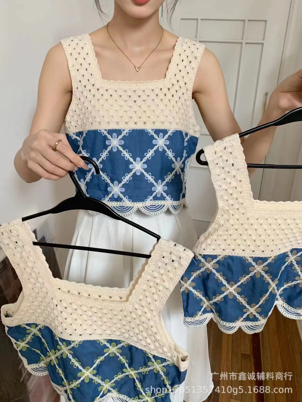 Women's Embroidered Knitted Vest with Hollow Blouse Design
