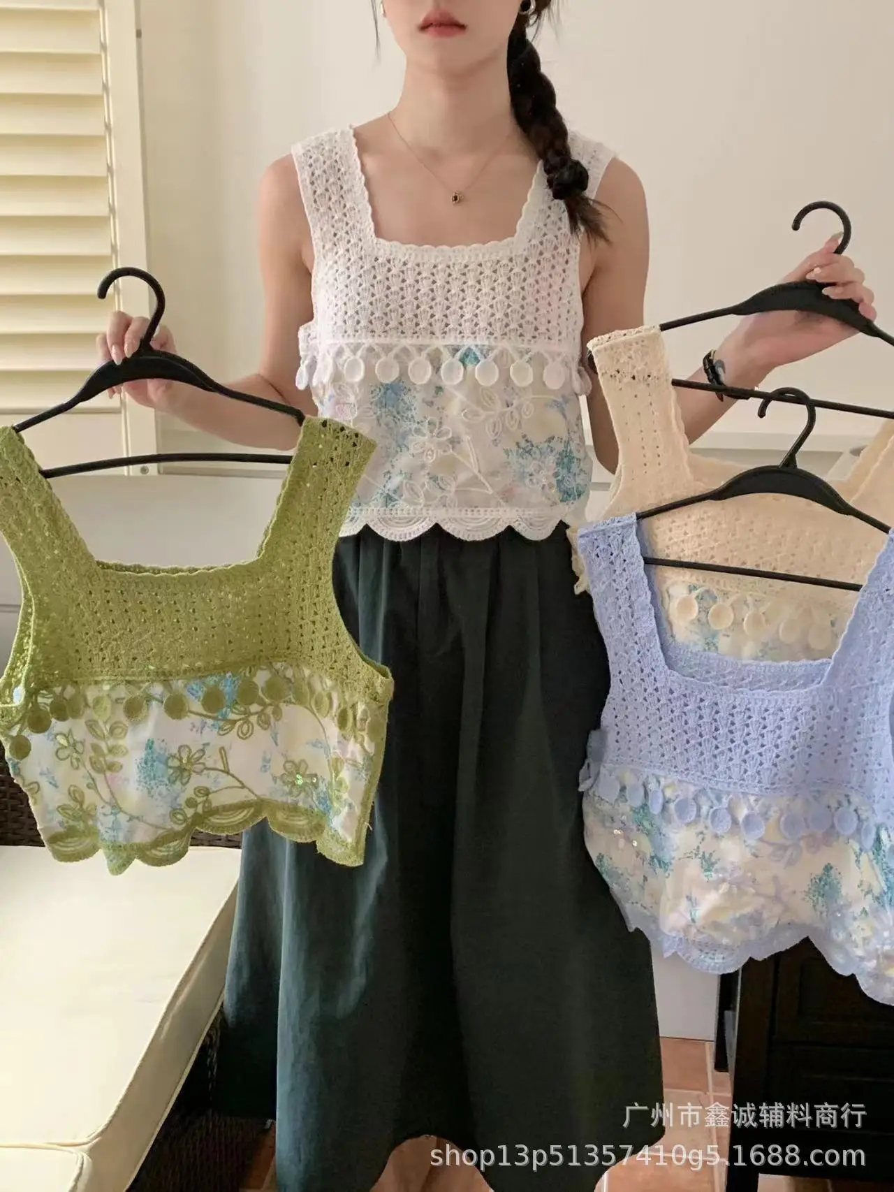 Women's Embroidered Knitted Vest with Hollow Blouse Design