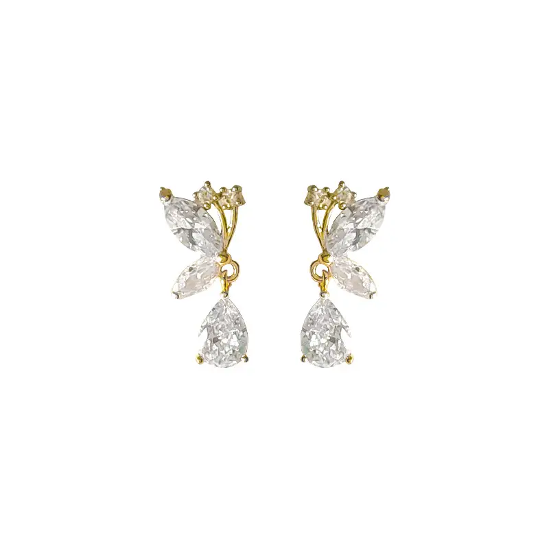 Micro-inlaid Zircon Butterfly Earrings 925 Silver Needle Plating - Image 5