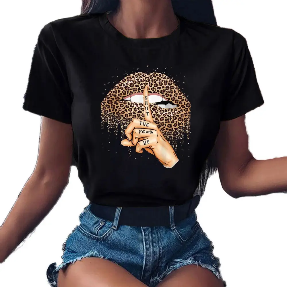 Women Black Heartbeat Graphic T-Shirt Short Sleeve