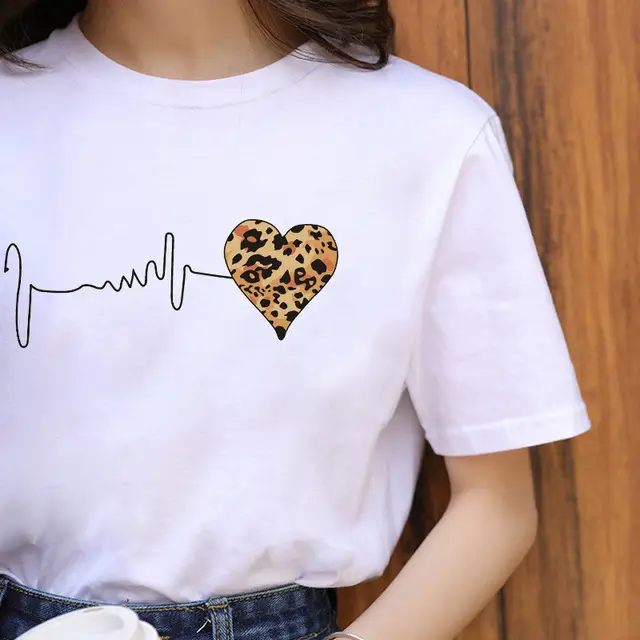 Women Black Heartbeat Graphic T-Shirt Short Sleeve