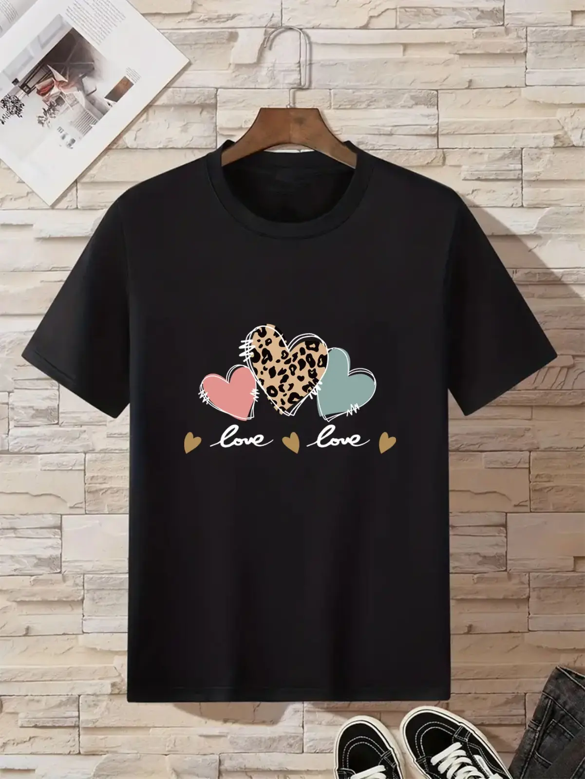 Women Black Heartbeat Graphic T-Shirt Short Sleeve