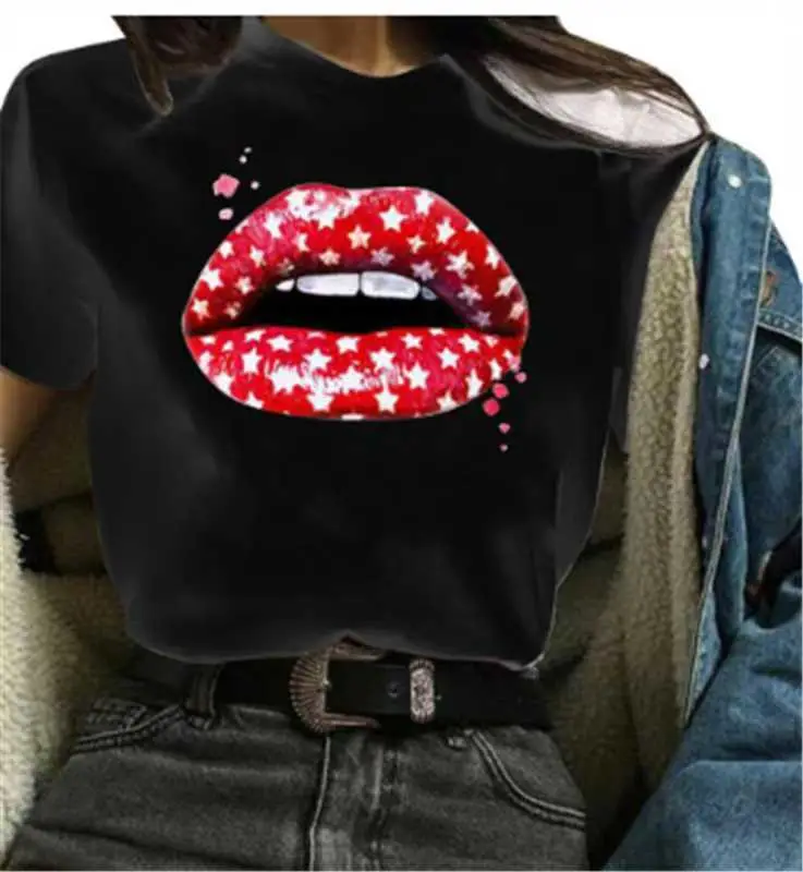 Women Black Heartbeat Graphic T-Shirt Short Sleeve