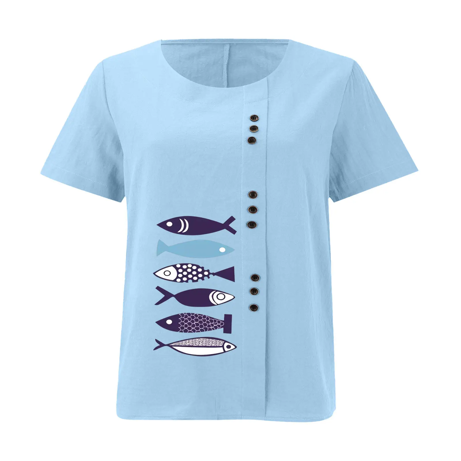 Purple Fish Print Plus Size T-Shirt for Women - Image 23