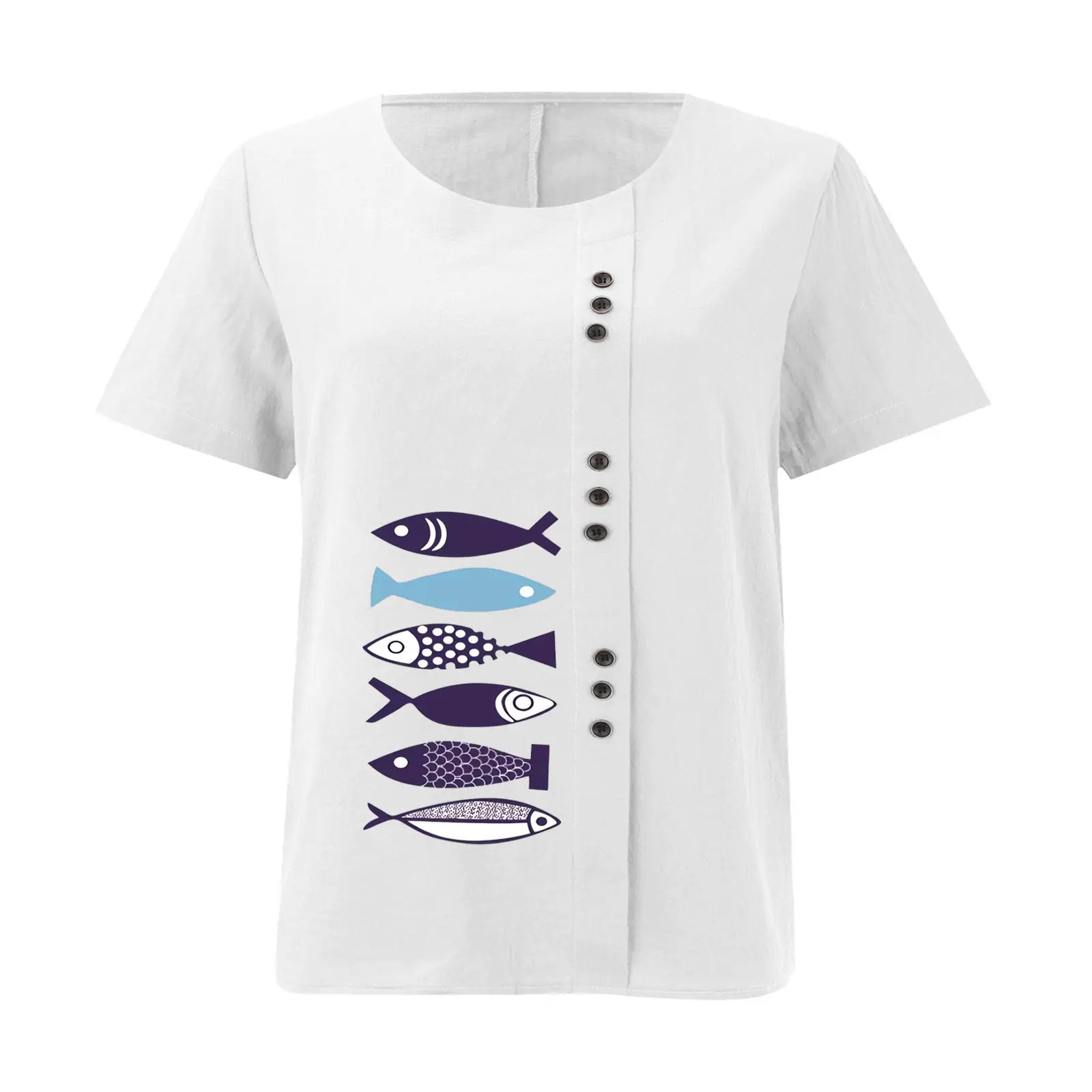 Purple Fish Print Plus Size T-Shirt for Women — feature 14