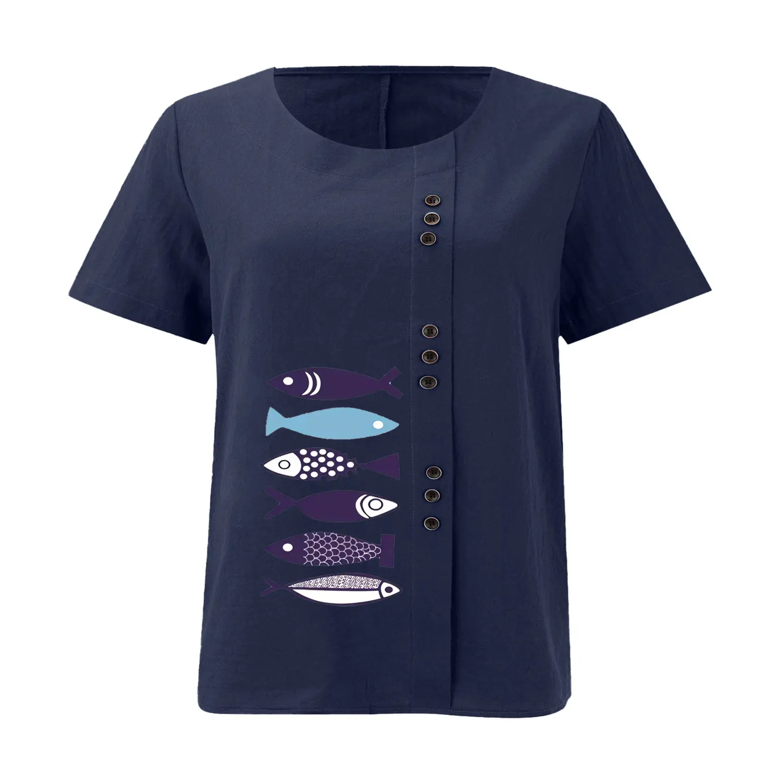 Purple Fish Print Plus Size T-Shirt for Women — feature 16