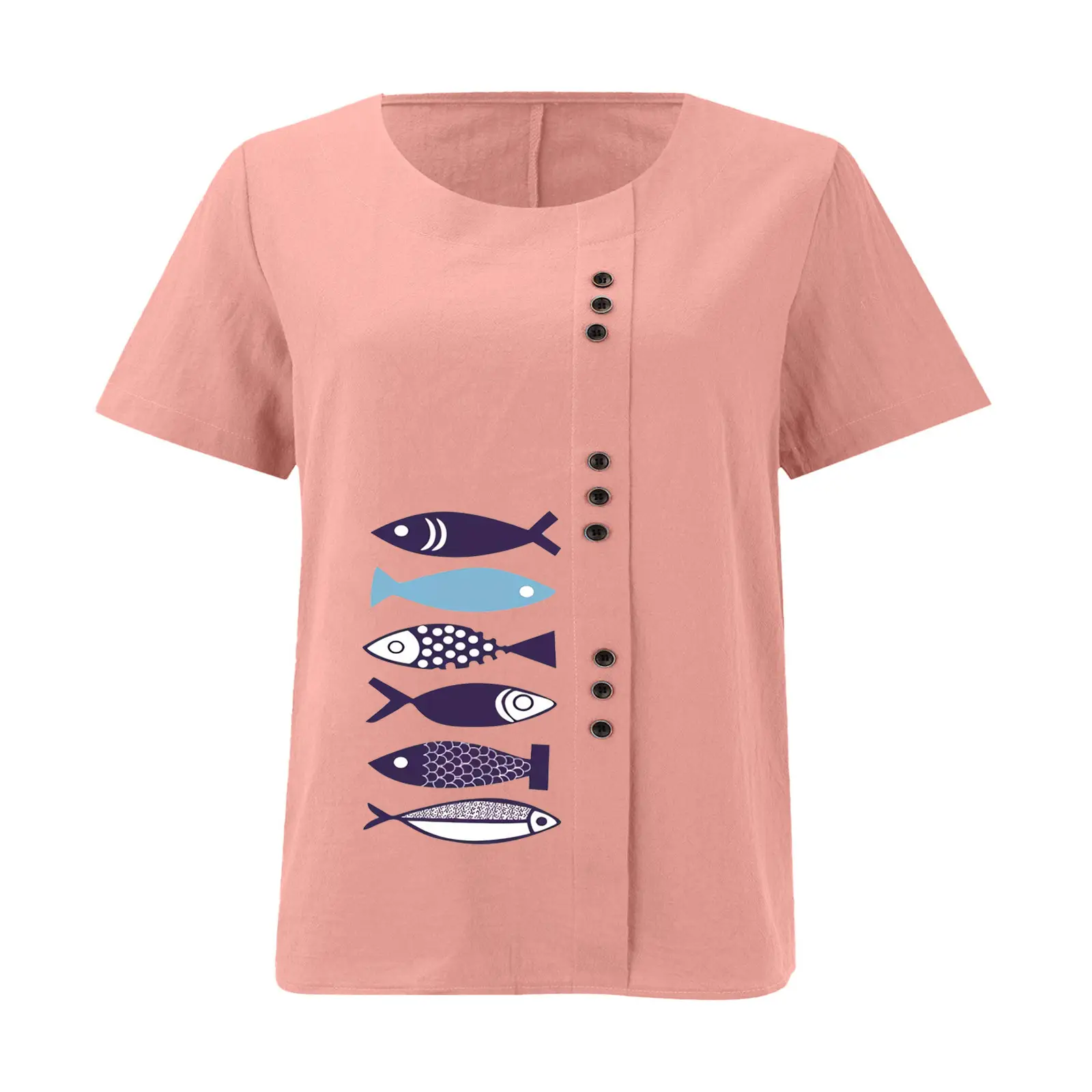 Purple Fish Print Plus Size T-Shirt for Women — feature 17