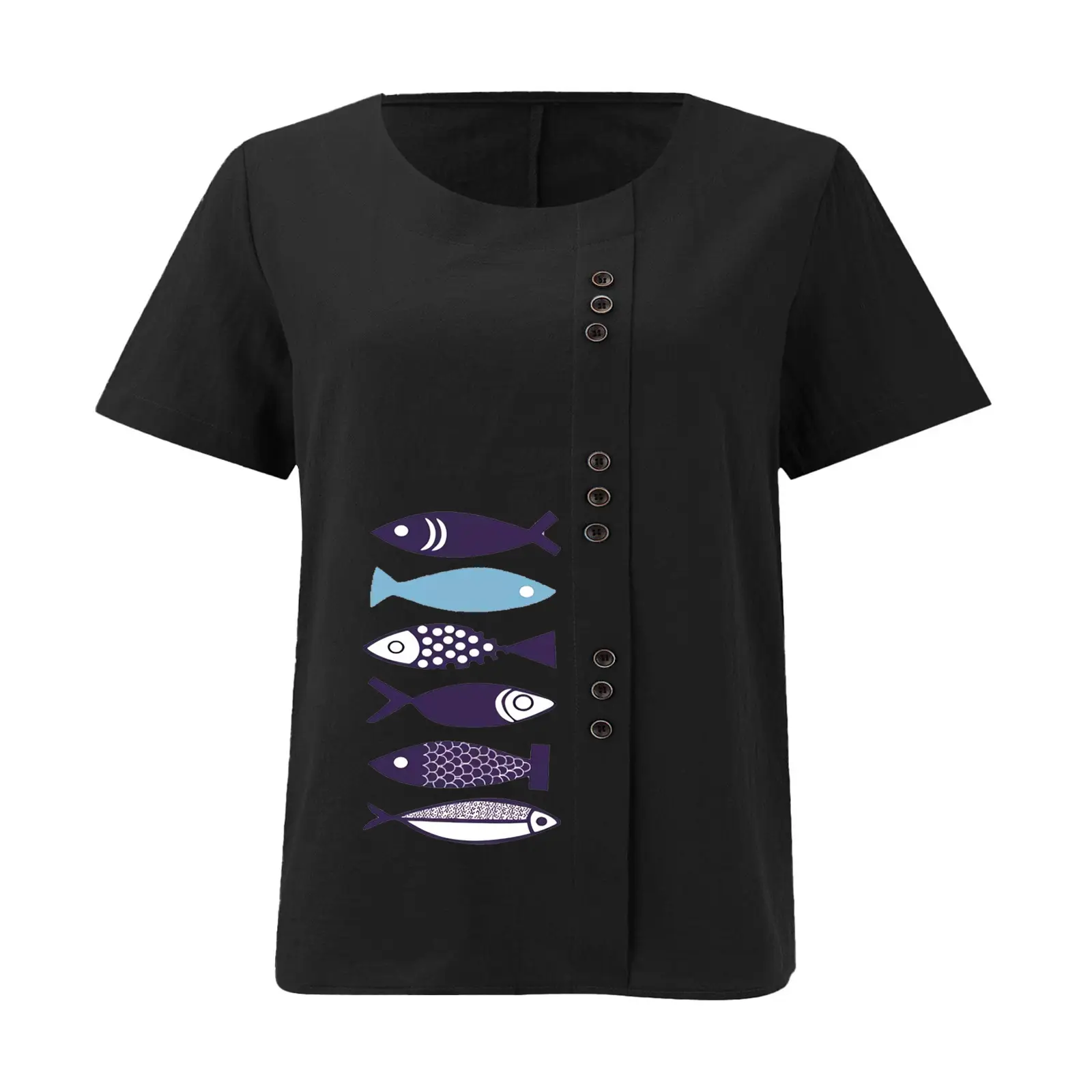 Purple Fish Print Plus Size T-Shirt for Women — feature 18