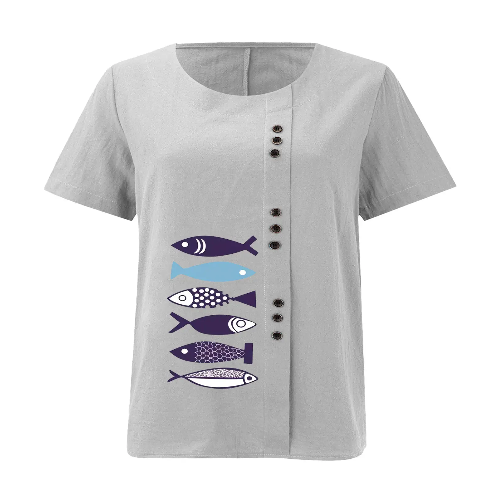 Purple Fish Print Plus Size T-Shirt for Women — feature 19