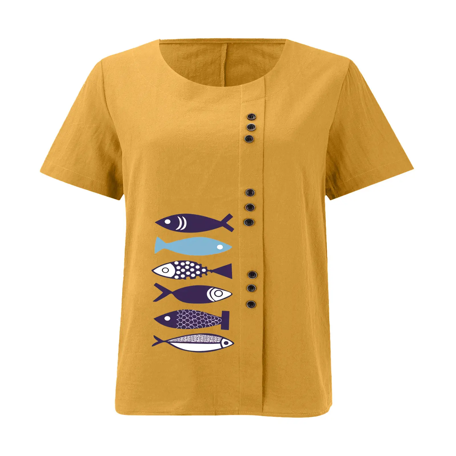 Purple Fish Print Plus Size T-Shirt for Women — feature 20