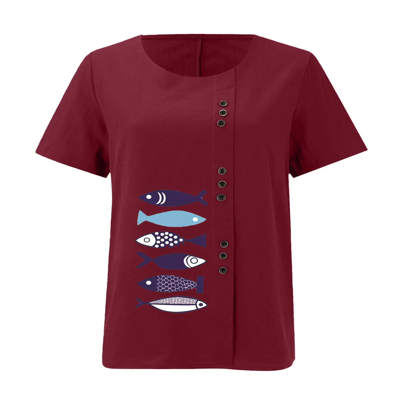 Purple Fish Print Plus Size T-Shirt for Women — feature 21