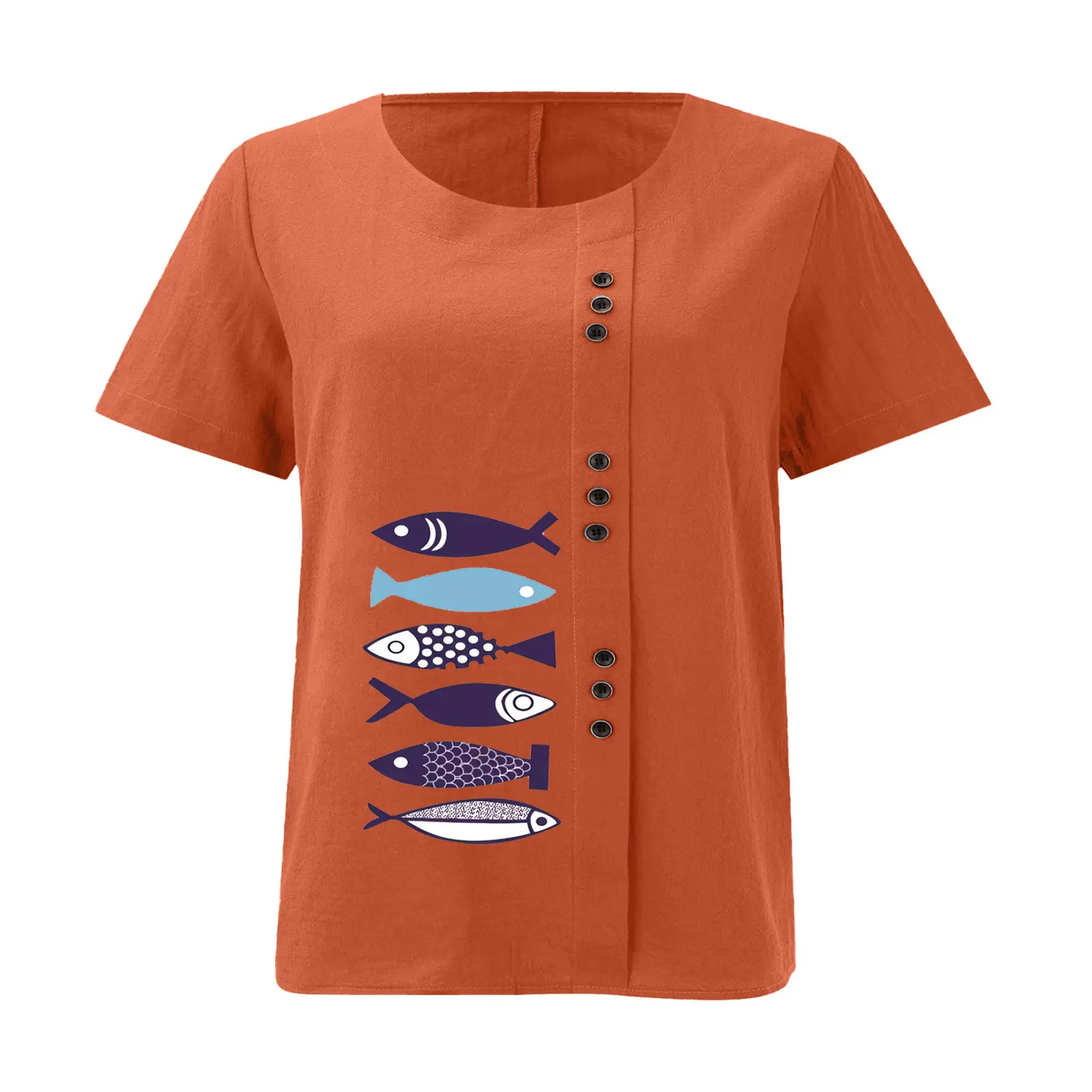 Purple Fish Print Plus Size T-Shirt for Women — feature 22