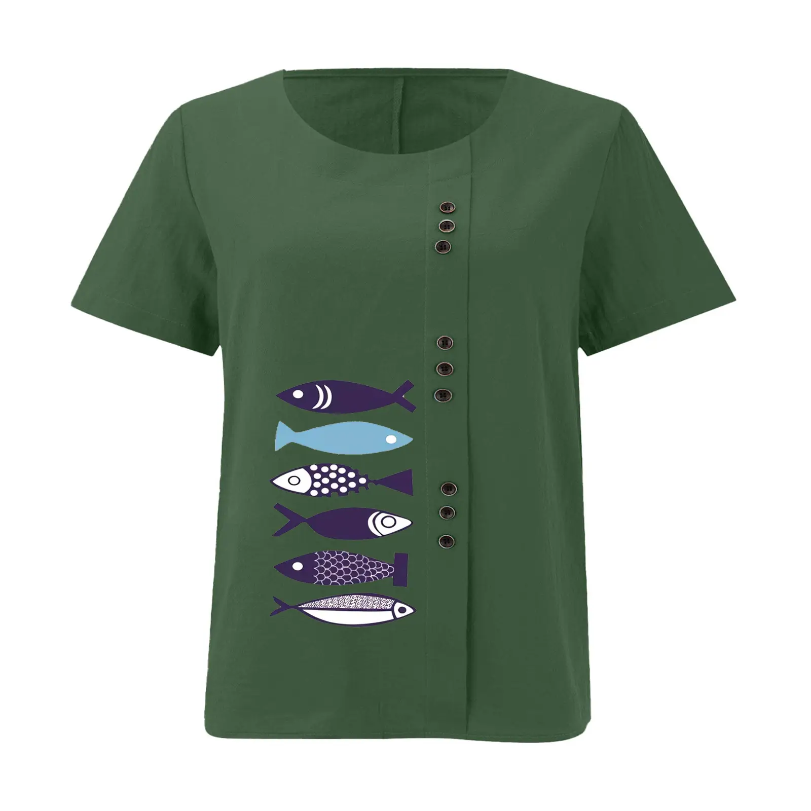 Purple Fish Print Plus Size T-Shirt for Women — feature 23
