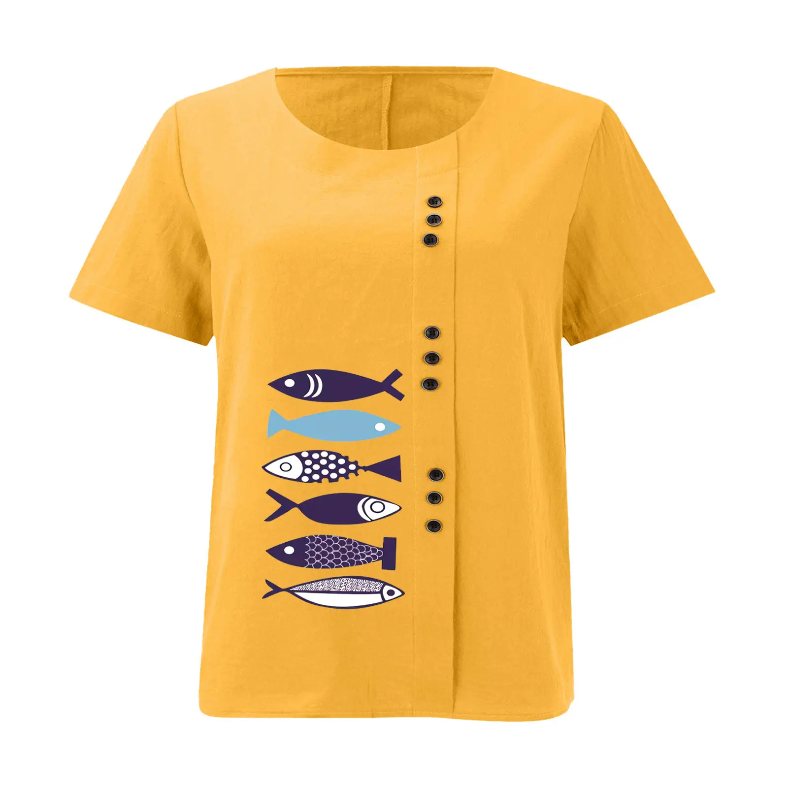 Purple Fish Print Plus Size T-Shirt for Women — feature 24