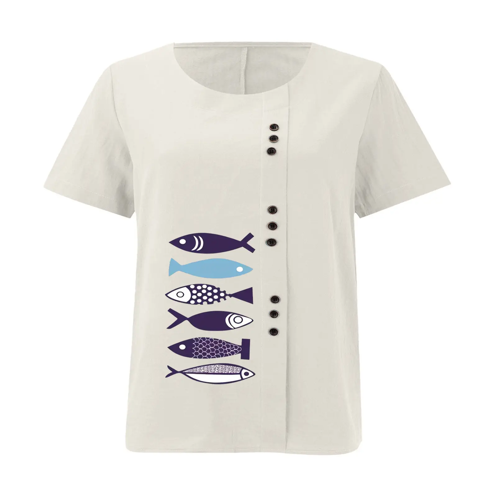 Purple Fish Print Plus Size T-Shirt for Women — feature 25