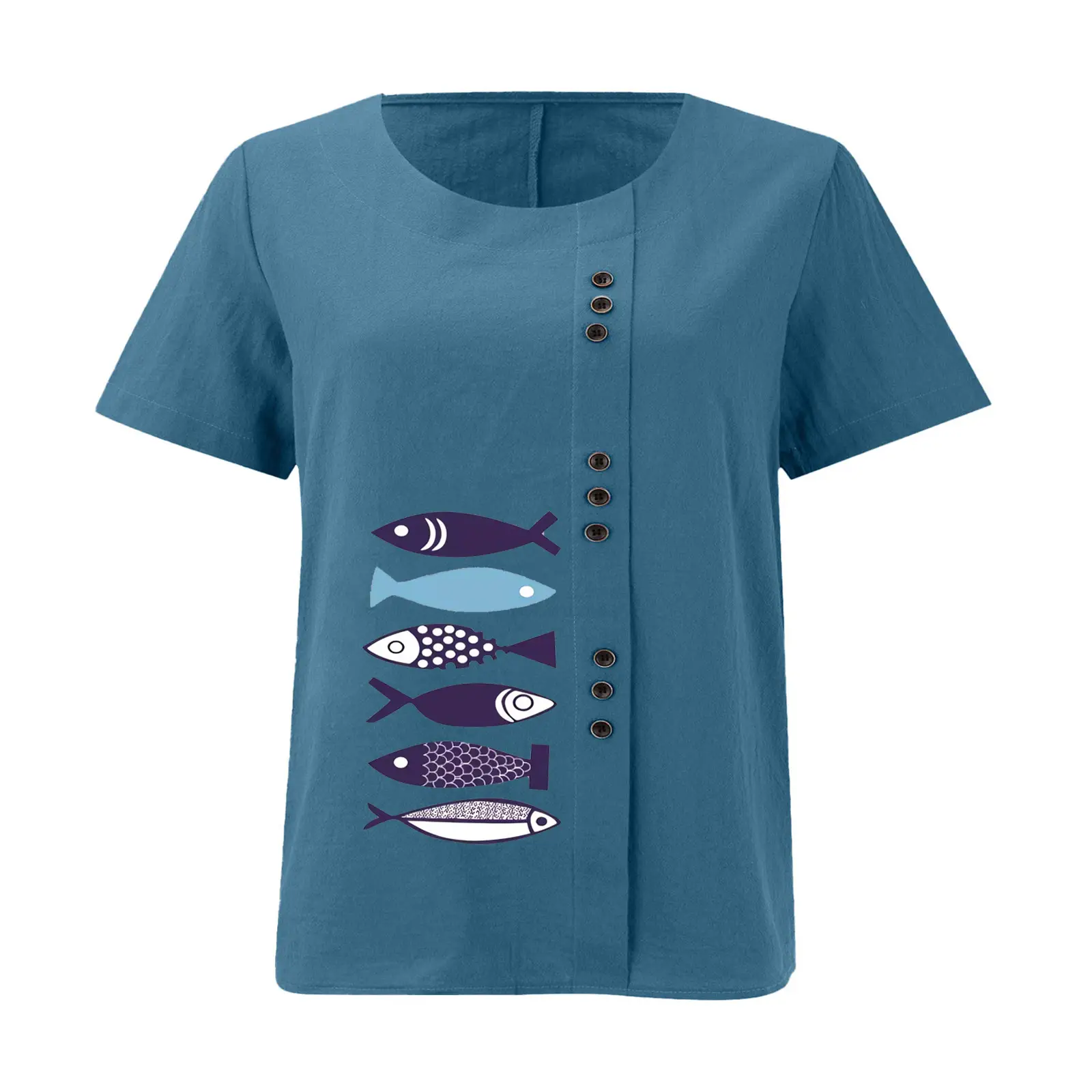 Purple Fish Print Plus Size T-Shirt for Women — feature 26