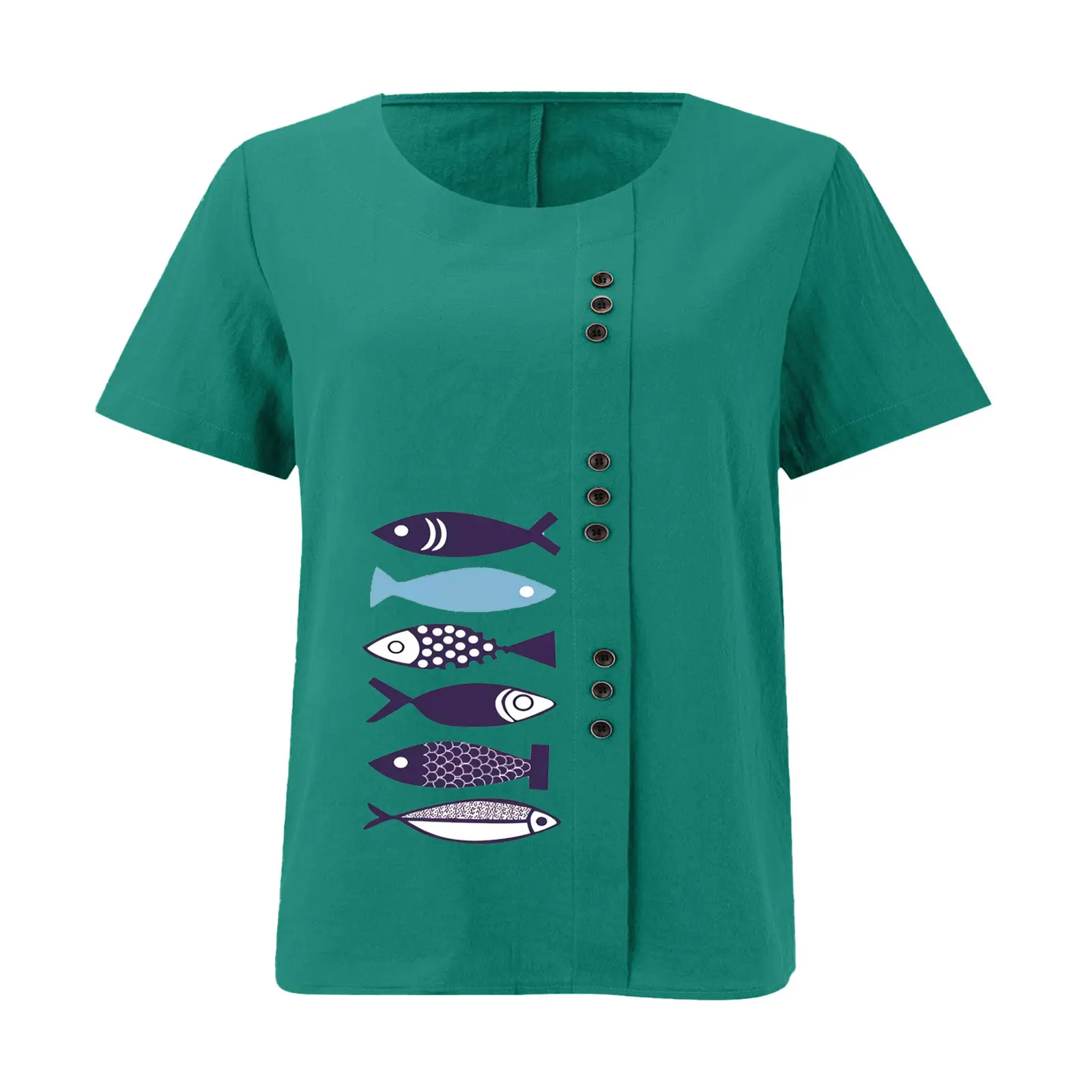 Purple Fish Print Plus Size T-Shirt for Women — feature 27