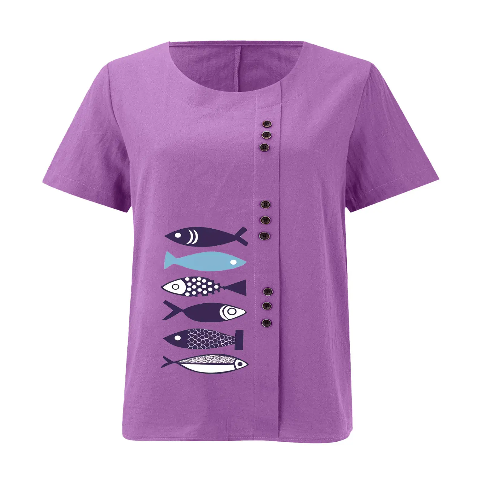 Purple Fish Print Plus Size T-Shirt for Women — feature 28