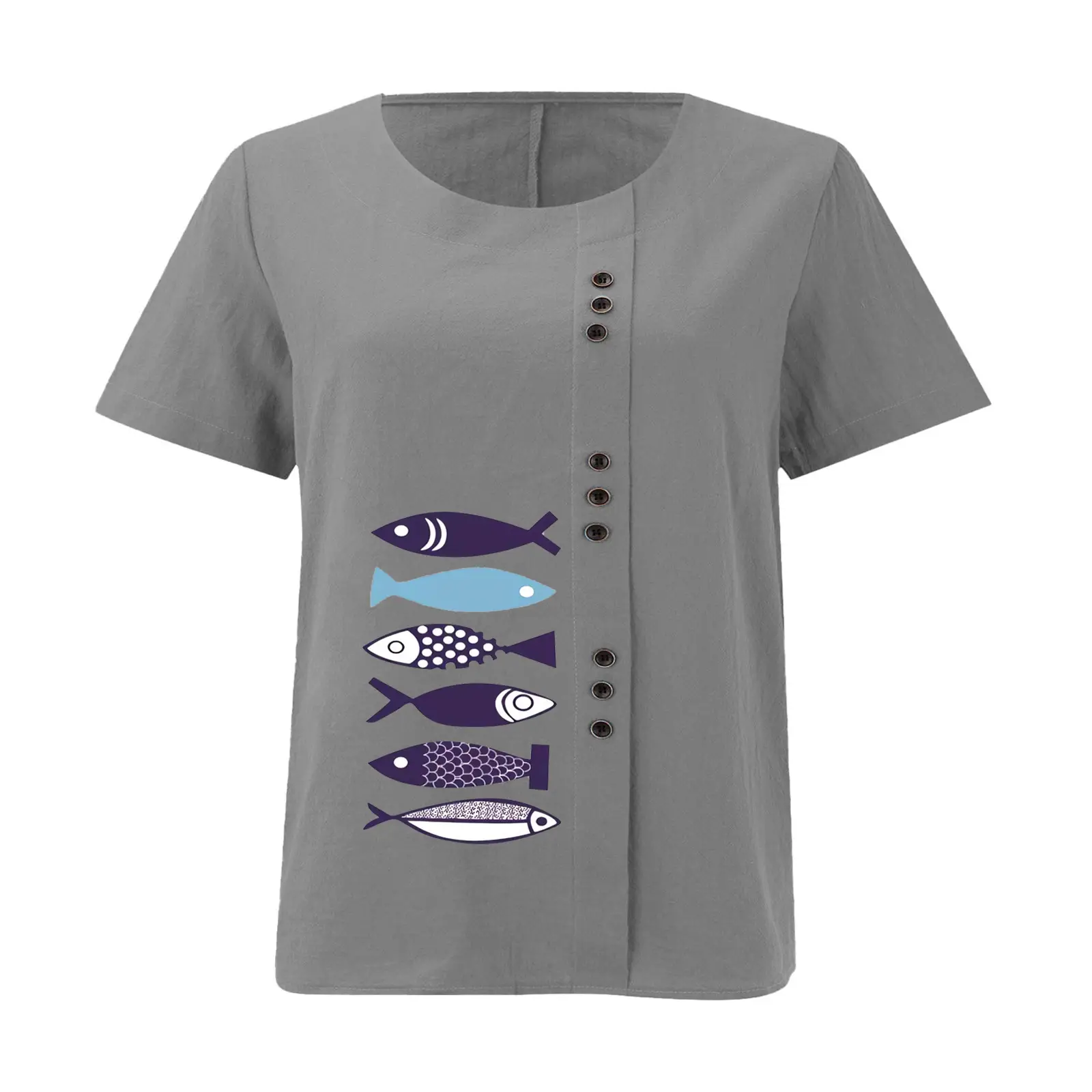 Purple Fish Print Plus Size T-Shirt for Women — feature 29