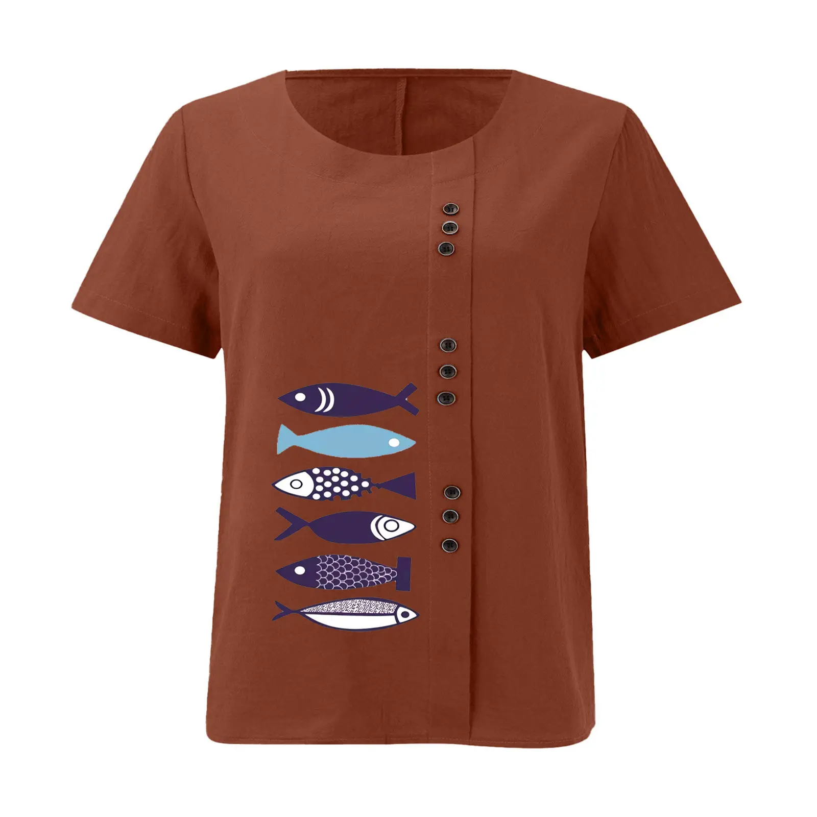Purple Fish Print Plus Size T-Shirt for Women — feature 31