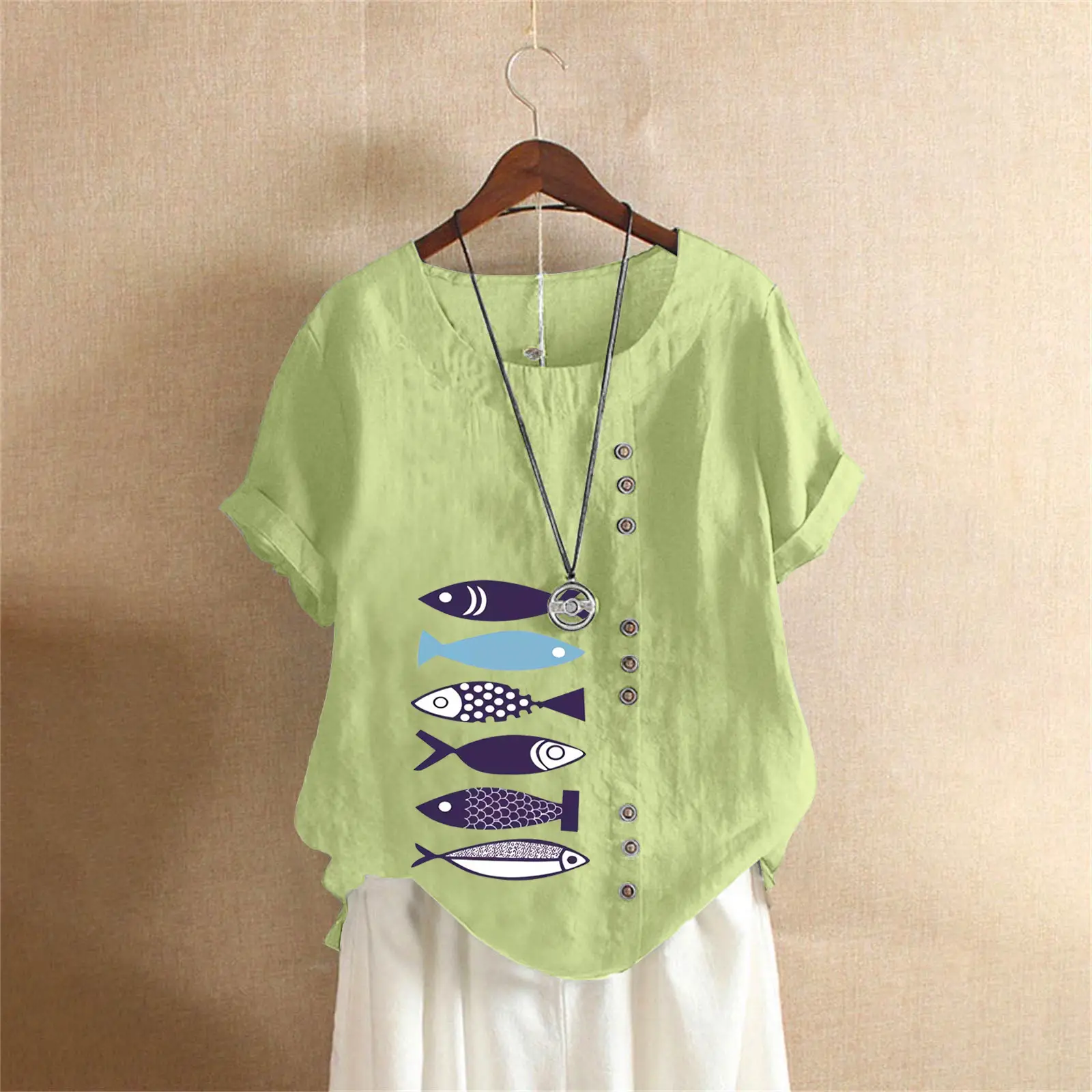 Purple Fish Print Plus Size T-Shirt for Women - Image 5